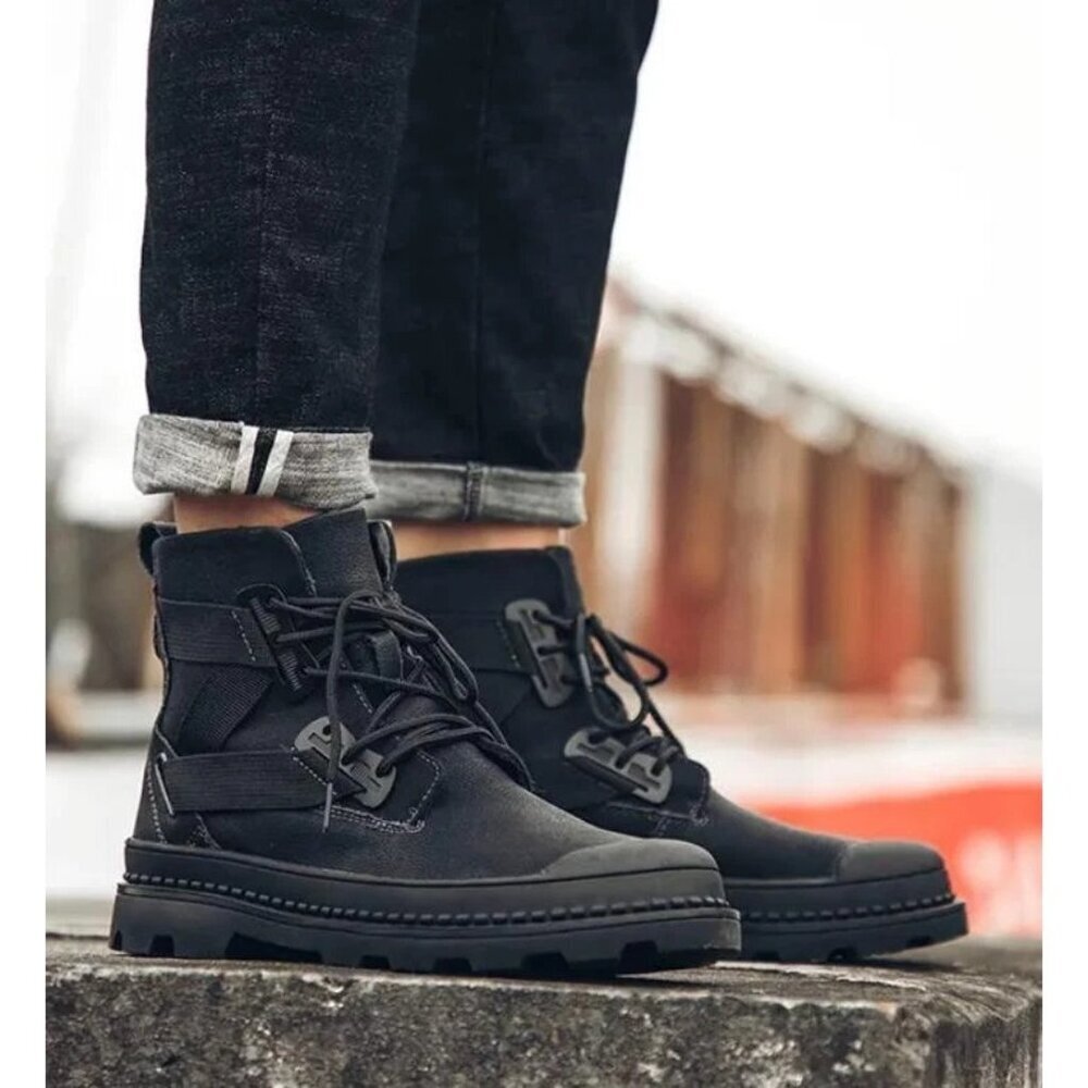 Men Lace Up Chukky Ankle Boot High Top Outdoor Tooling Boot Black Size 8.5